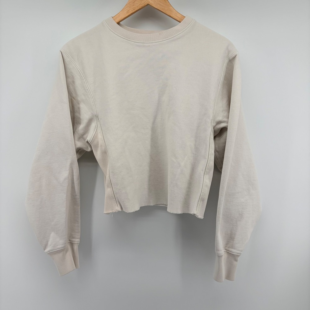AllSaints Cropped Sweatshirt Raw Hem Ribbed Side Panel Beige Women XS